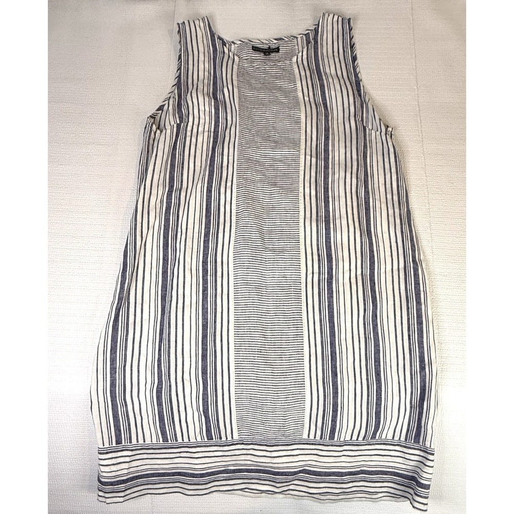 Preston York Linen Shift Dress 16 Blue White Striped Sleeveless Coastal Preppy